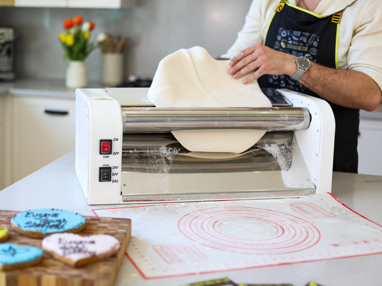 Laminadora de masa eléctrica: máquina para amasar de alta capacidad para pizza, pasteles y más, ideal para cocinas domésticas y comerciales